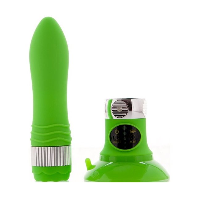 Зеленый водонепроницаемый вибратор на присоске со сменной панелью управления 19 см - Sexus Funny Five