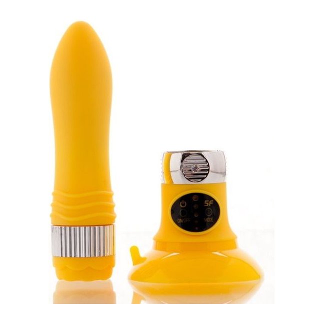 Желтый водонепроницаемый вибратор на присоске со сменной панелью управления - 19 см - Sexus Funny Five