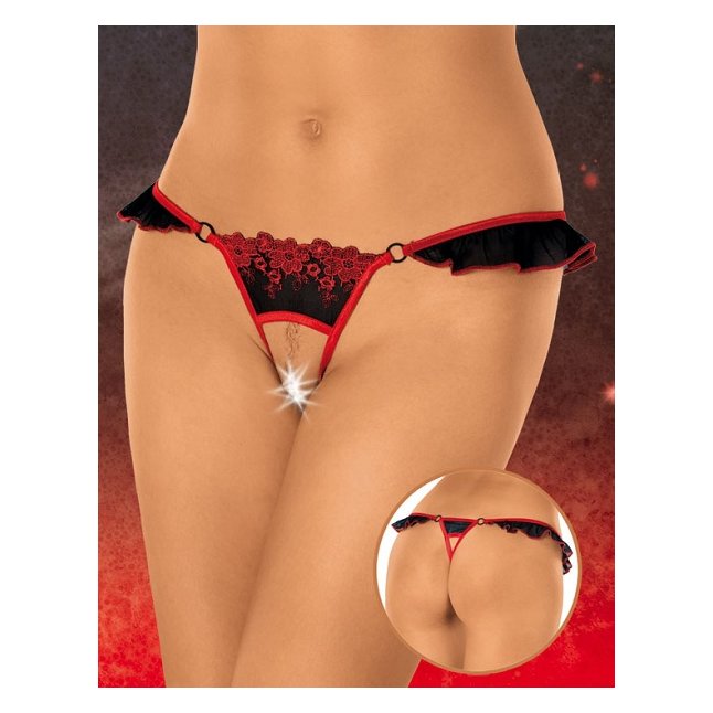 Черно-красные трусики с оборочкой - Pants Thongs