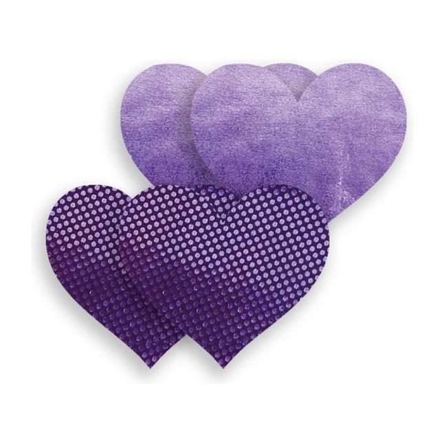 Комплект из 1 пары фиолетовых пэстис-сердечек с блестками и 1 пары сиреневых пэстис-сердечек с гладкой поверхностью
