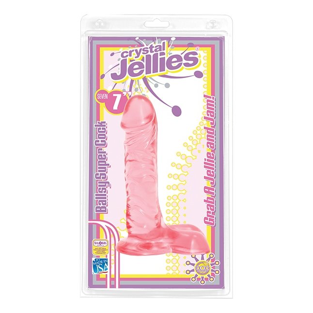 Розовый гелевый фаллоимитатор с мошонкой - 18,5 см - Crystal Jellies. Фотография 2.
