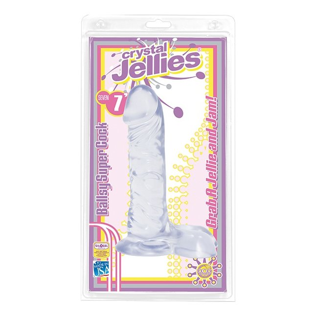 Прозрачный гелевый фаллоимитатор с мошонкой - 18,5 см - Crystal Jellies. Фотография 2.