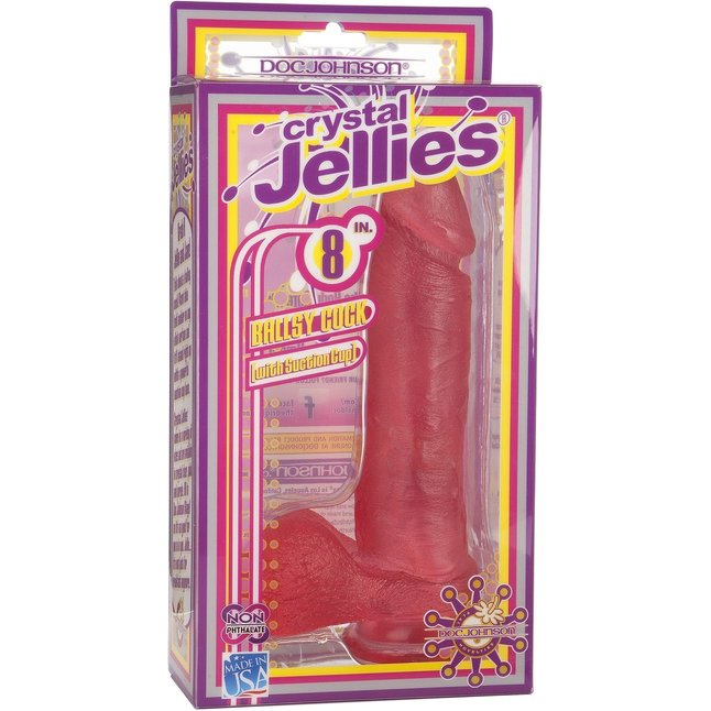 Розовый фаллос на присоске Crystal Jellies 8 Ballsy Cocks with Suction Cup - 22 см - Crystal Jellies. Фотография 2.