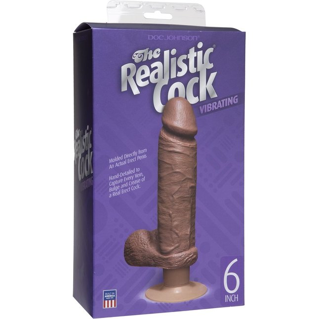 Вибратор-мулат с мошонкой и присоской The Realistic Cock Vibrating 6”- 21,6 см - The Realistic Cock. Фотография 3.