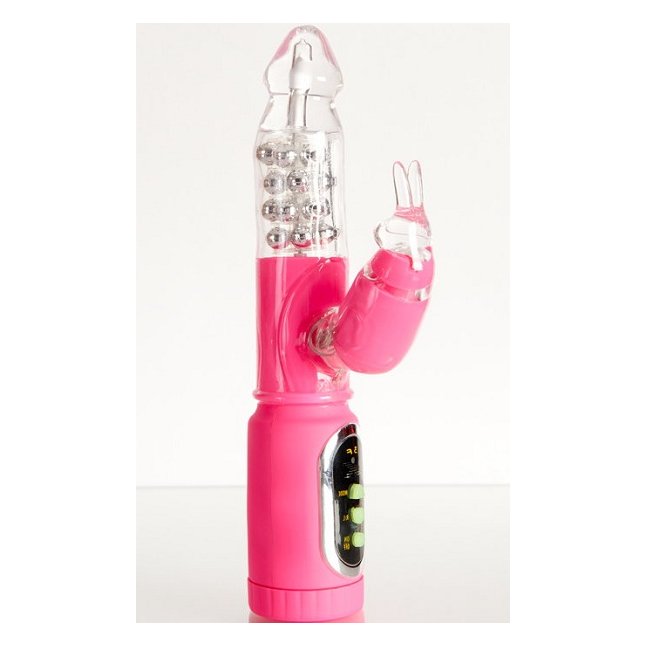Розовый вибратор с вращающимися шариками и стимулятором клитора
