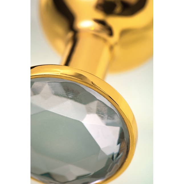 Золотистая маленькая анальная втулка с прозрачным кристаллом - 6 см - Metal. Фотография 7.