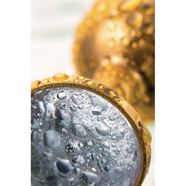 Золотистая маленькая анальная втулка с прозрачным кристаллом - 6 см - Metal. Фотография 8.