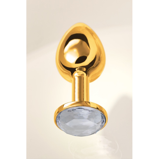 Золотистая маленькая анальная втулка с прозрачным кристаллом - 6 см - Metal. Фотография 9.