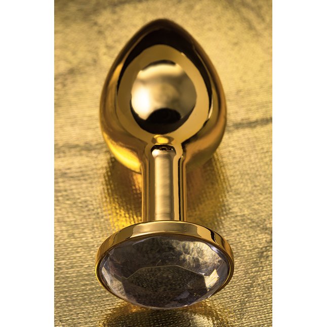 Золотистая маленькая анальная втулка с прозрачным кристаллом - 6 см - Metal. Фотография 10.