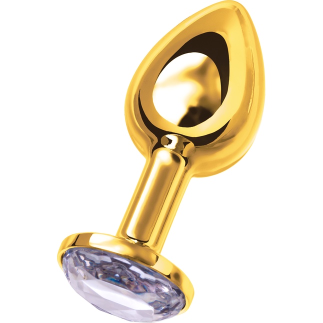 Золотистая маленькая анальная втулка с прозрачным кристаллом - 6 см - Metal