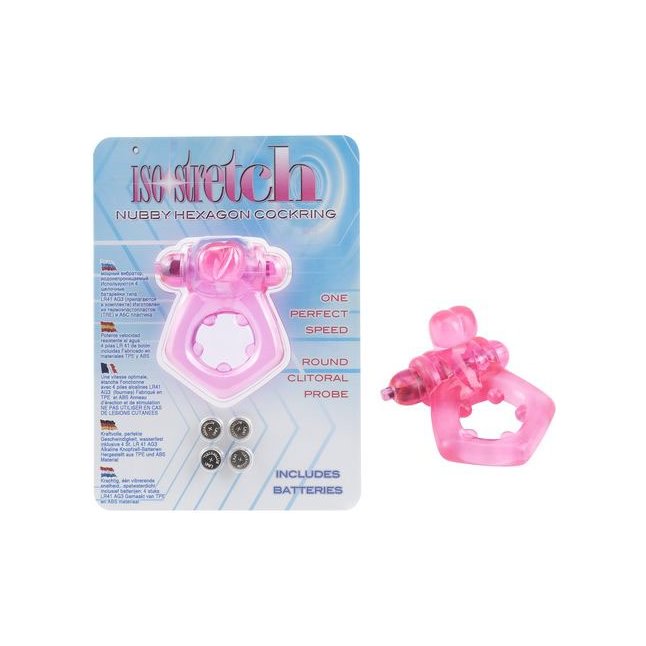 Розовое эрекционное кольцо с вибростимуляцией клитора