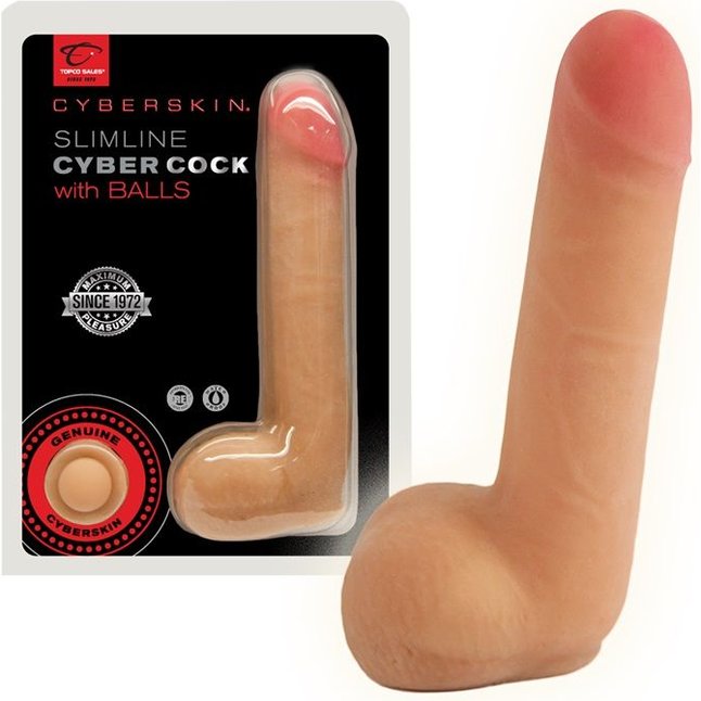 Реалистичный фаллоимитатор CyberSkin SlimLine CyberCock with Balls Light - 18 см - CyberSkin. Фотография 2.