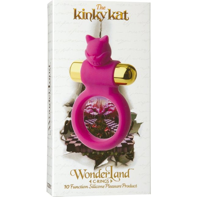 Розовое эрекционное кольцо с вибростимулятором The Kinky Kat - WonderLand. Фотография 2.