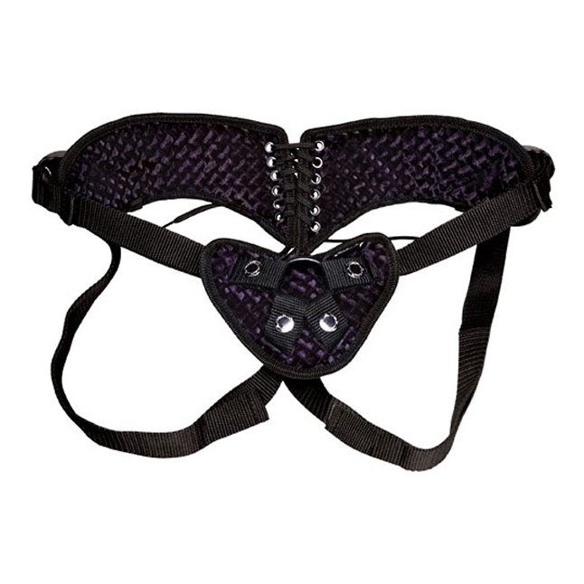 Темно-фиолетовые трусики-джоки со шнуровкой для страпона