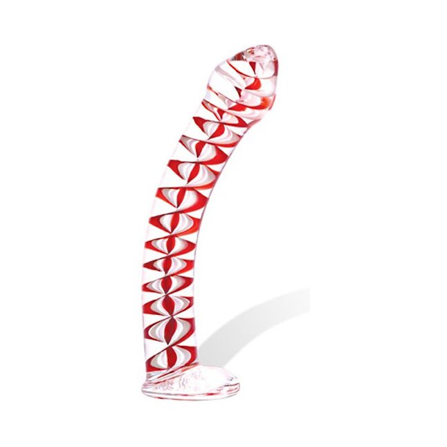 Изогнутый стеклянный фаллос с декоративной спиралью внутри, 20 см