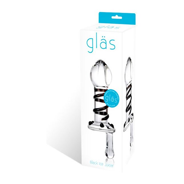 Прозрачная пробка из стекла с черными деталями и ручкой. Фотография 2.