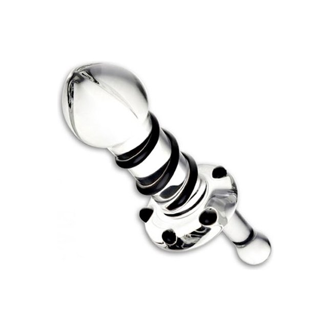 Прозрачная пробка из стекла с черными деталями и ручкой