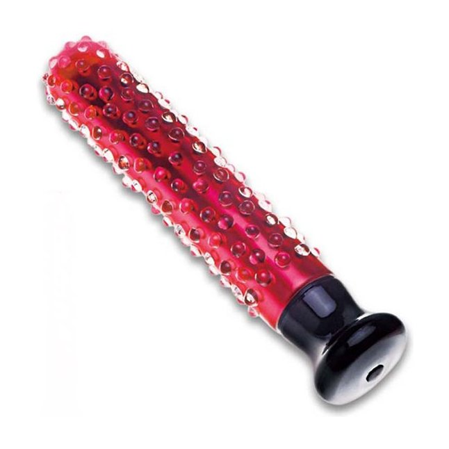 Прямой красный стеклянный вибратор с выпуклыми точками, 16 см