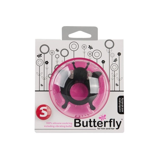 Чёрное эрекционное кольцо Butterfly с вибрацией - S-line. Фотография 2.