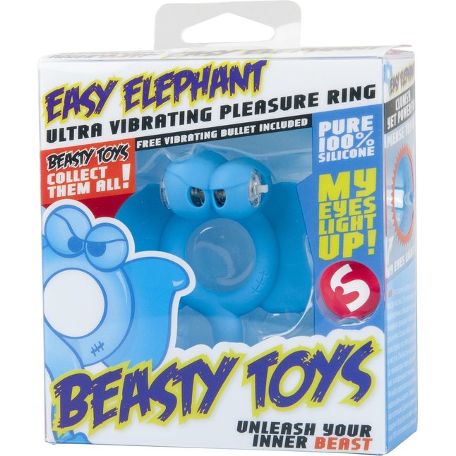Голубое кольцо Beasty Toys Easy Elephant с вибрацией и светящимися глазами - S-line. Фотография 2.