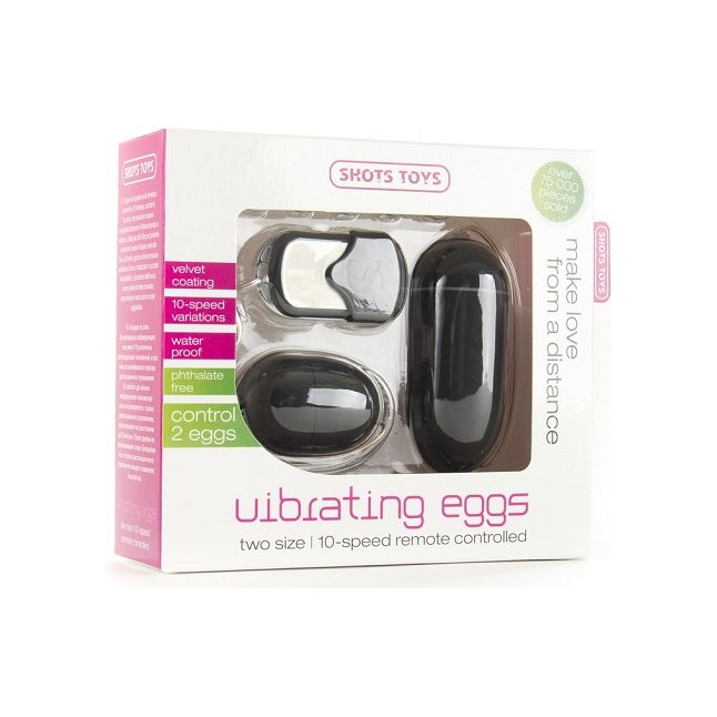 Чёрные виброяйца Vibrating egg Two-pack с пультом ДУ - Shots Toys. Фотография 2.