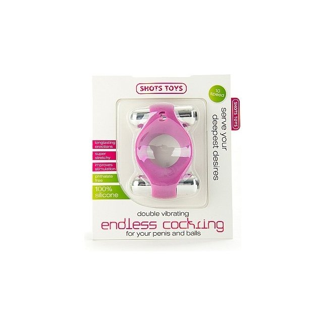 Розовое эрекционное кольцо Double Vibrating Endless Cockring с 2 вибропулями - Shots Toys. Фотография 2.