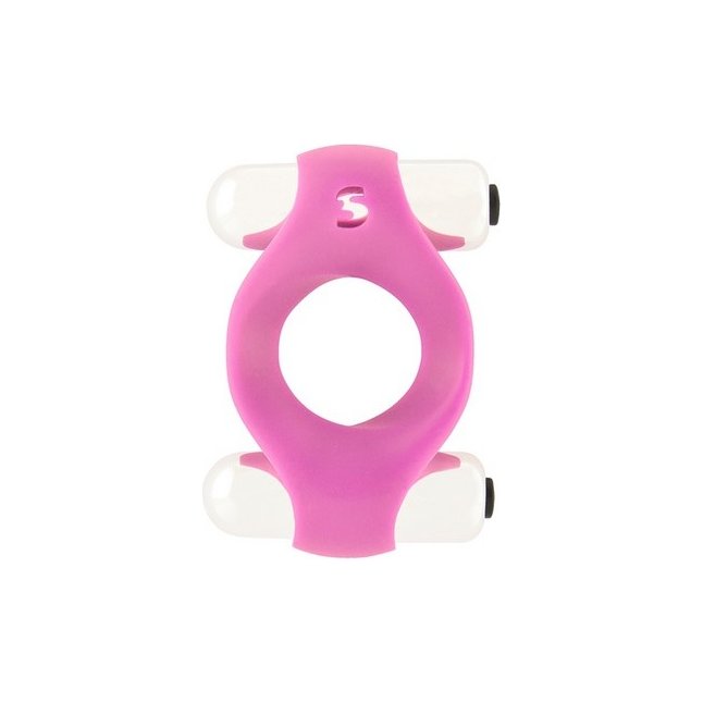Розовое эрекционное кольцо Double Vibrating Endless Cockring с 2 вибропулями - Shots Toys