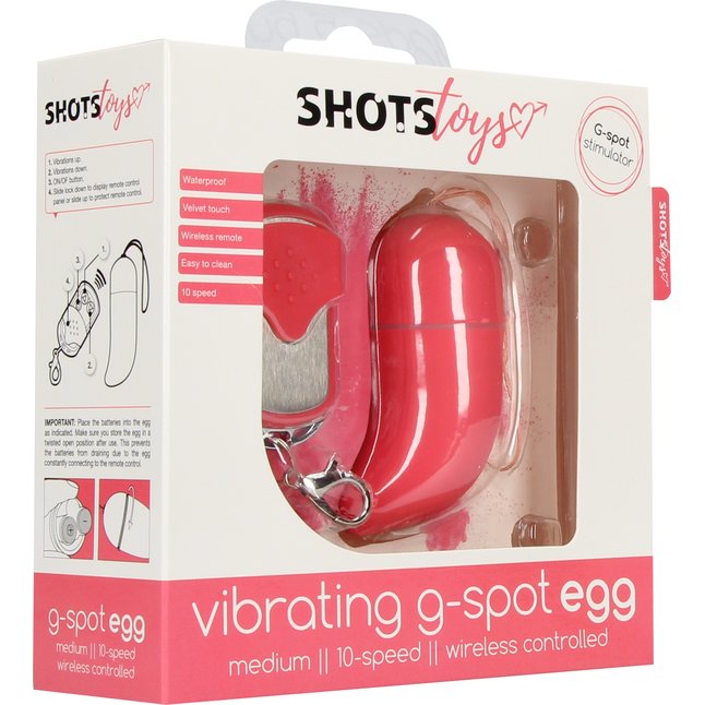 Розовое виброяйцо Vibrating G-spot Egg medium с пультом ДУ - Shots Toys. Фотография 6.