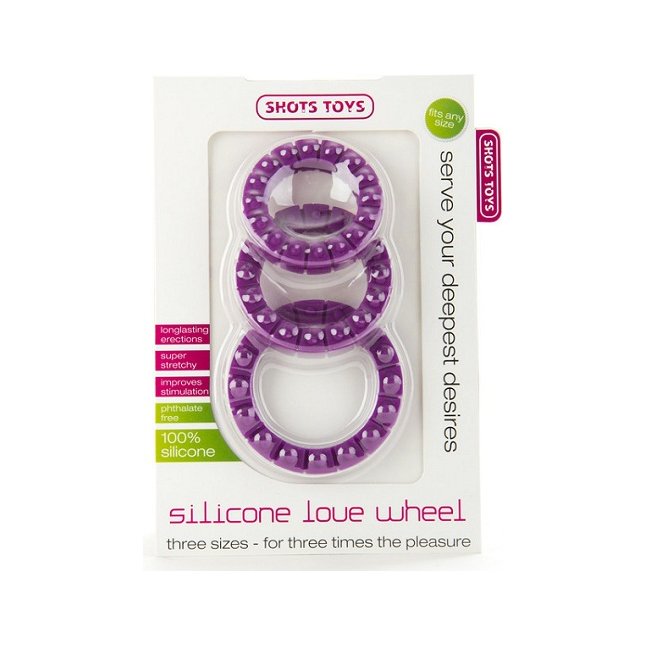 Набор фиолетовых эрекционных колец Silicone Love Wheel 3 sizes (3 шт.) - Shots Toys. Фотография 2.