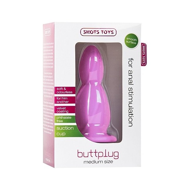 Розовая анальная втулка Medium Buttplug среднего размера - 11,4 см - Shots Toys. Фотография 2.