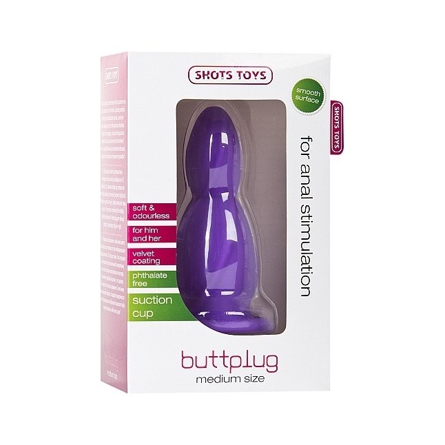 Фиолетовая анальная втулка Medium Buttplug среднего размера - 10,5 см - Shots Toys. Фотография 2.
