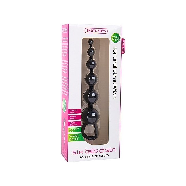 Чёрная анальная цепочка Six Balls Chain - 18,5 см - Shots Toys. Фотография 2.