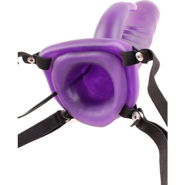 Фиолетовый полый страпон с вибрацией и клиторальным стимулятором Wonderful Wabbit Hollow Strap-on - 18 см - Fetish Fantasy Series. Фотография 2.