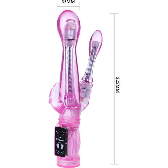 Розовый вибратор с анальным и клиторальным отростками Intimate Tease - 22 см. Фотография 4.