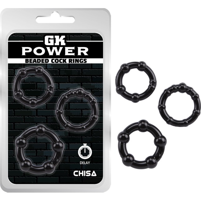 Набор из 3 черных стимулирующих колец Beaded Cock Rings - GK Power. Фотография 3.