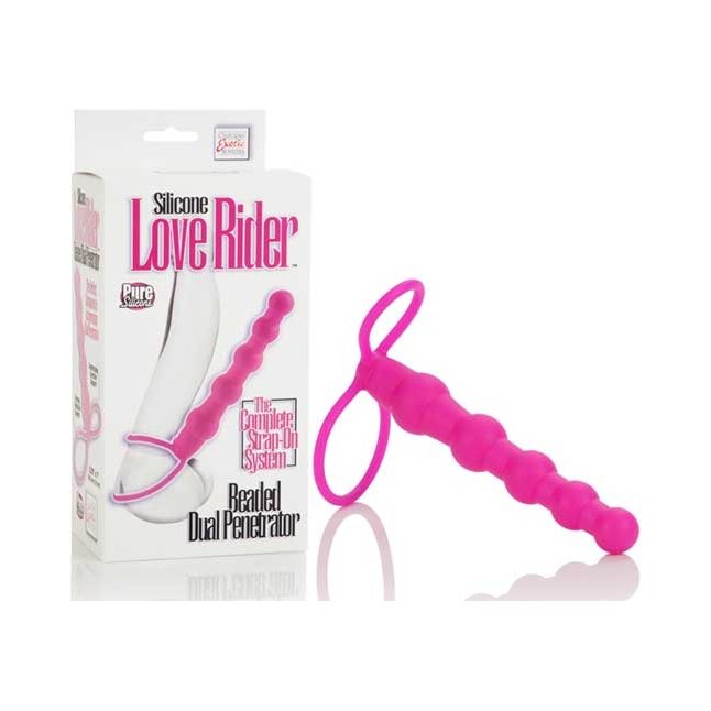 Розовая насадка для двойного проникновения Silicone Love Rider Beaded Dual Penetrator - 14,5 см - Love Rider. Фотография 4.