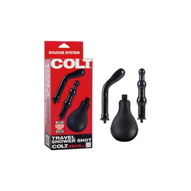 Гигиенический анальный душ COLT TRAVEL SHOWER SHOT со сьемными насадками черный - Colt