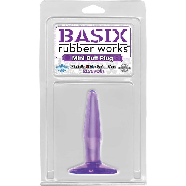 Маленькая фиолетовая анальная пробка Mini Butt Plug - 10,8 см - Basix Rubber Works