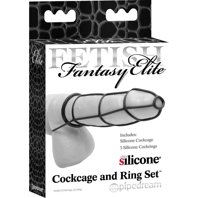 Набор Cockcage and Ring Set: насадка и эрекционные кольца на пенис - Fetish Fantasy Elite. Фотография 3.