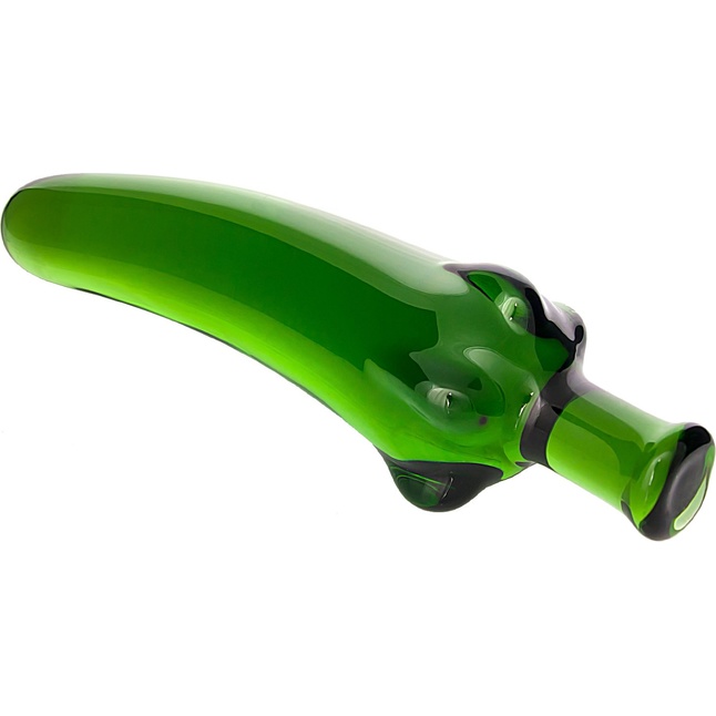 Зелёный анальный стимулятор из стекла в форме перчика - 13,5 см - Sexus Glass. Фотография 2.