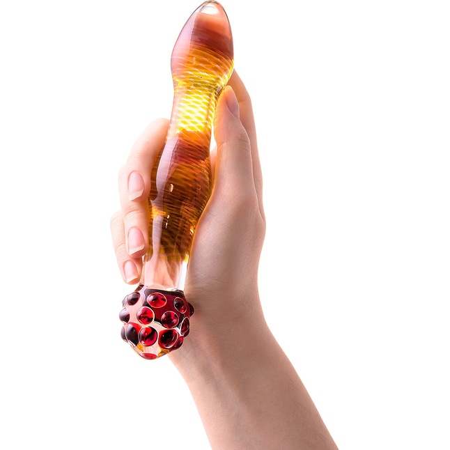Двусторонний стимулятор из стекла с шишечками на головке - 20,5 см - Sexus Glass. Фотография 2.