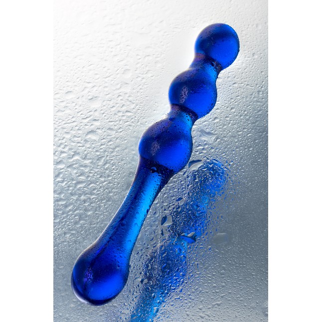 Синий стеклянный фаллоимитатор с наплывами - 20,5 см - Sexus Glass. Фотография 5.