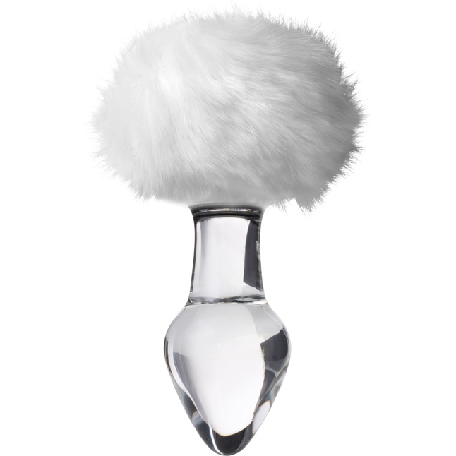 Стеклянная анальная втулка с белым хвостиком - 14 см - Sexus Glass