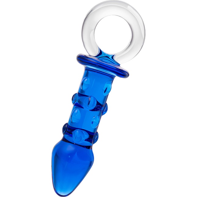 Синяя стеклянная анальная втулка с ручкой-кольцом - 16 см - Sexus Glass. Фотография 3.