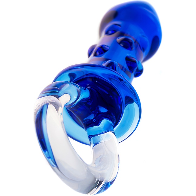Синяя стеклянная анальная втулка с ручкой-кольцом - 16 см - Sexus Glass. Фотография 5.