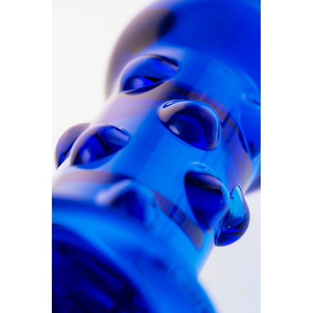 Синяя стеклянная анальная втулка с ручкой-кольцом - 16 см - Sexus Glass. Фотография 6.