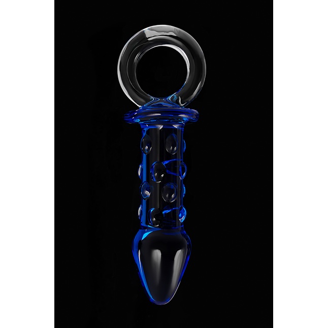 Синяя стеклянная анальная втулка с ручкой-кольцом - 16 см - Sexus Glass. Фотография 10.
