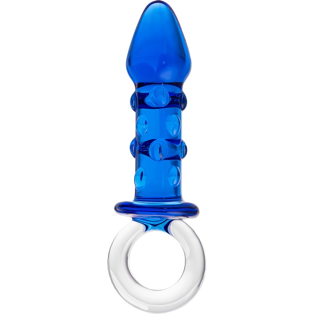 Синяя стеклянная анальная втулка с ручкой-кольцом - 16 см - Sexus Glass