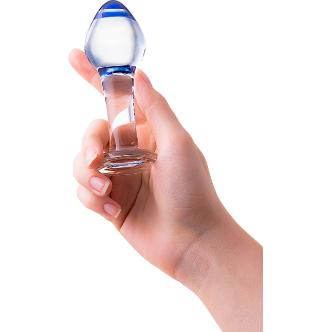 Стеклянная анальная втулка с синим кончиком - 11,5 см - Sexus Glass. Фотография 3.