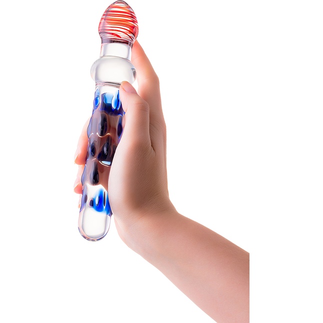 Стеклянный двусторонний фаллоимитатор с шишечками - 20 см - Sexus Glass. Фотография 2.